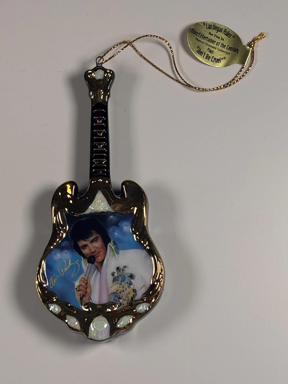 Bradford Exchange Elvis Presley Porcelain Guitar Ornament 2001 Las Vegas Rules